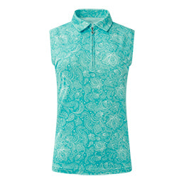 Pure Golf Rise Sleeveless Zip Polo Shirt - Ocean Blue