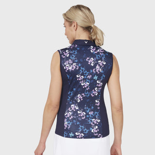 Callaway Golf Ladies Butterfly Floral Sleeveless Polo - Peacoat