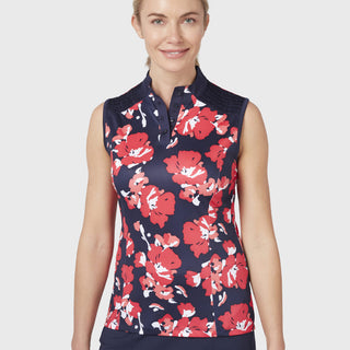 Callaway Golf Ladies Large Scale Floral Print Sleeveless Polo - Peacoat