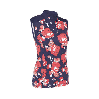 Callaway Golf Ladies Large Scale Floral Print Sleeveless Polo - Peacoat