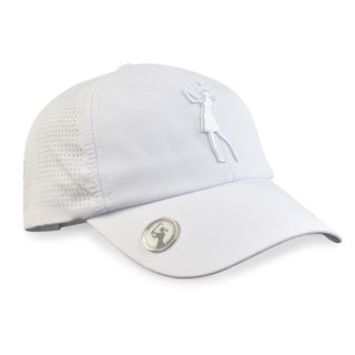 Ladies Vented Golf Cap with Lady Golfer Embroidery - White