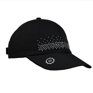 Ladies Golf Crystal Magnetic Soft Fabric Cap with Ball Marker- Black