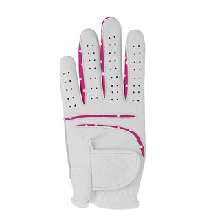 Elegance Ladies All Weather Golf Glove- Pink with White Polka Dot Detailing