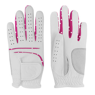 Surprizeshop Elegance All Weather Ladies Golf Glove- Pink with White Polka Dot Detailing