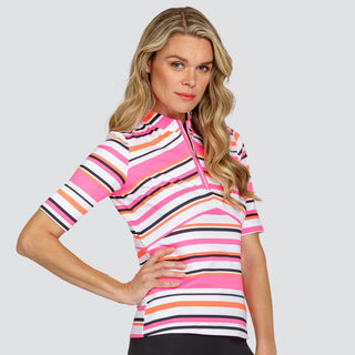 Tail Ladies Golf Colette Elbow Sleeve Polo- Sherbert Stripe