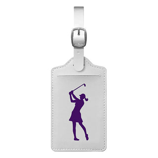 Lady Golfer Luggage Tag - White / Purple