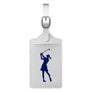 Lady Golfer Luggage Tag - White / Blue