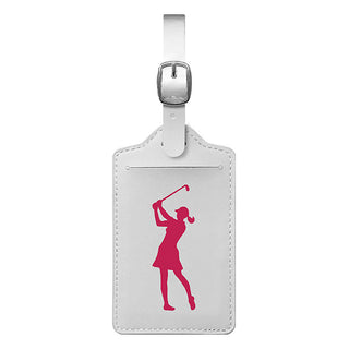 Lady Golfer Luggage Tag - White / Pink