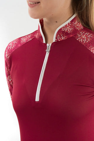 Pure Golf Hazel Long Sleeve Zip Neck Top - Garnet Berry