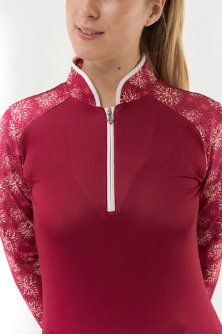 Pure Golf Hazel Long Sleeve Zip Neck Top - Garnet Berry