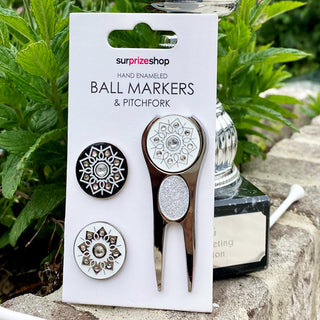 Silver Crystal Golf Ball Markers and Pitchfork Pack
