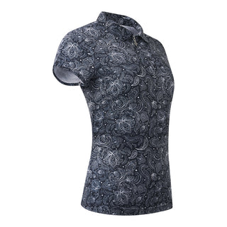 Pure Golf Rise Cap Sleeve Zip Polo Shirt - Navy