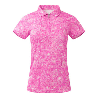 Pure Golf Rise Cap Sleeve Zip Polo Shirt - Azalea
