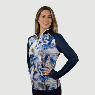 Pure Golf Sienna Long Sleeve Zip Neck Top - Stone Canvas Collection - Navy