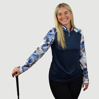 Pure Golf Hazel Long Sleeve Zip Neck Top - Stone Canvas Collection - Navy