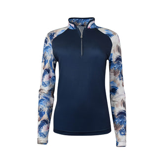 Pure Golf Hazel Long Sleeve Zip Neck Top - Stone Canvas Collection - Navy