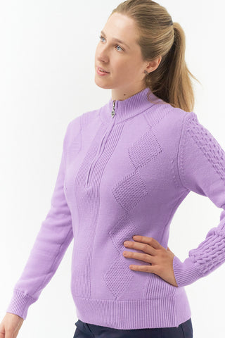 Pure Golf Sorrell Cable Knit Lined Quarter Zip Golf Jumper - Lilac