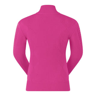 Pure Golf Sorrell Cable Knit Lined Quarter Zip  Golf Jumper - Pink Topaz