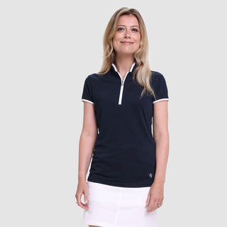 Pure Golf Bloom Ladies Cap Sleeve Polo Shirt - Navy