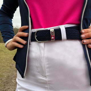 Navy Stretch Webbing Ladies Golf Belt With Crystal