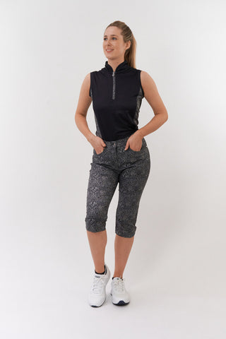 Pure Golf Ladies Elise Sleeveless Polo Shirt - Black Cheetah