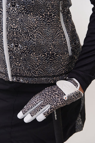 Pure Golf Ladies Alisa Cabretta Leather Lycra Comfort Stretch Golf Glove- Cheetah