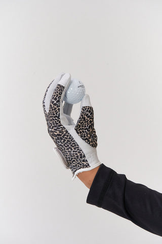 Pure Golf Ladies Alisa Cabretta Leather Lycra Comfort Stretch Golf Glove- Cheetah