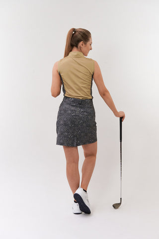 Pure Golf Ladies Elise Sleeveless Golf Polo Shirt - Beige Cheetah
