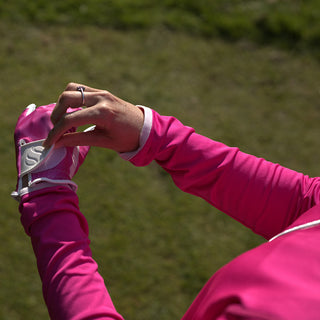 Cabretta Leather Lycra Comfort Stretch Left Hand Ladies Golf Glove - Flamingo Pink Feather