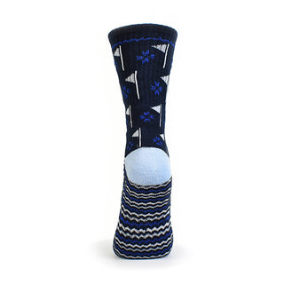 Pair of Navy Ladies Golf Crew Socks with Flag Design