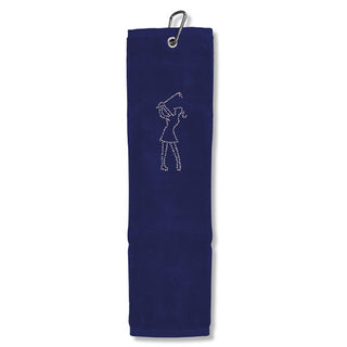 Ladies Crystal Lady Tri-Fold Golf Towel- Navy