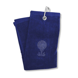 Ladies Crystal Golf Ball and Tee Tri-Fold Golf Towel- Navy
