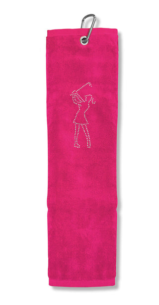 Crystal lady Golfer  Tri-Fold Golf Towel- Pink