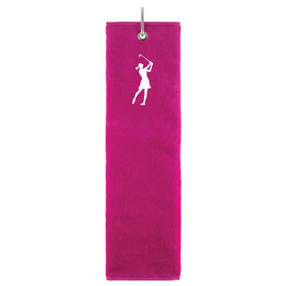 Cotton Trifold Ladies Golf Towel - Hot Pink