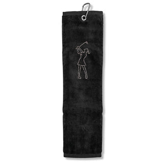 Ladies Crystal Lady Tri-Fold Golf Towel- Black