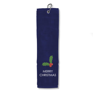 Merry Christmas Trifold Golf Towel -Navy