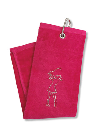 Crystal lady Golfer  Tri-Fold Golf Towel- Pink